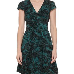 VINCE CAMUTO Flocked Cap-Sleeve Fit & Flare Dress